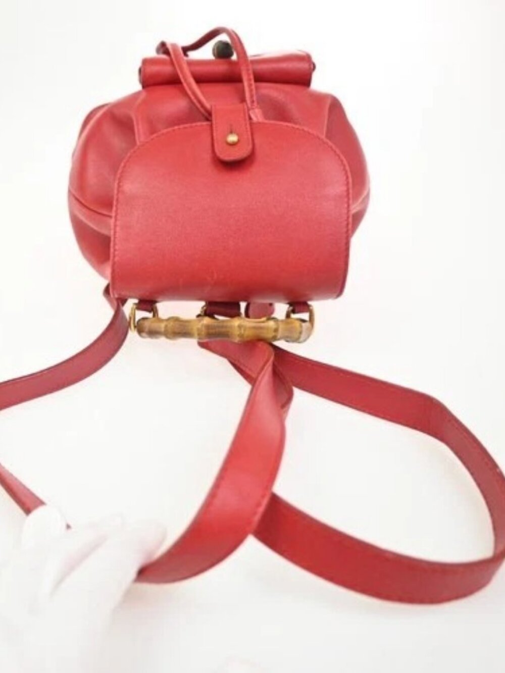 GUCCI Logo Bamboo Drawstring Mini Backpack Bag Leather Red GHW Italy 62ZA194 - Picture 5 of 16